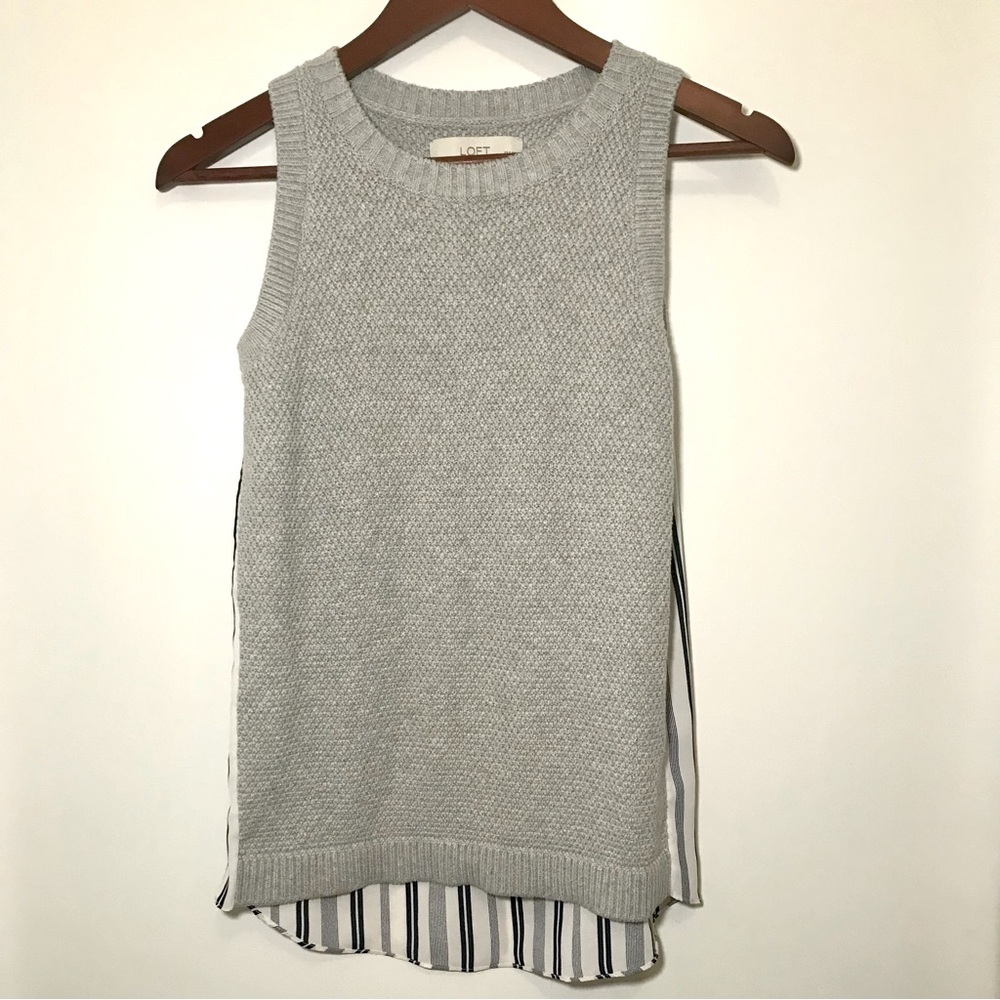 Loft Petite Sleeveless Mixed Media Top – Blue Stripes